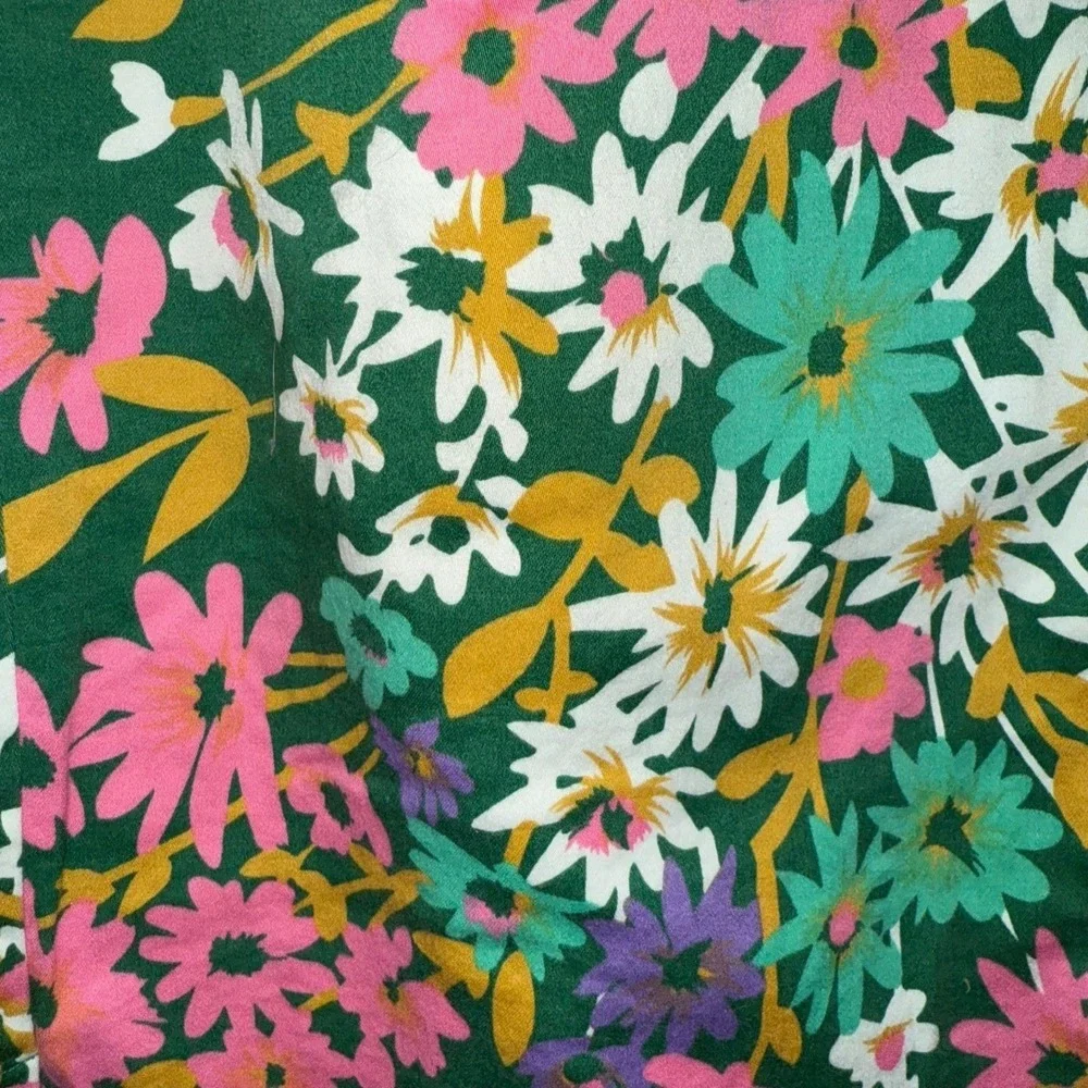 ANTHROPOLOGIE ODILLE Abronia Pink‎ Green Floral Cotton Spandex Skirt Small